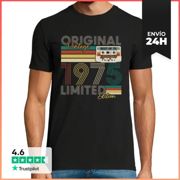 Camiseta Hombre Clásica 50 Años 1975 Vintage Regalo Cumpleaños
