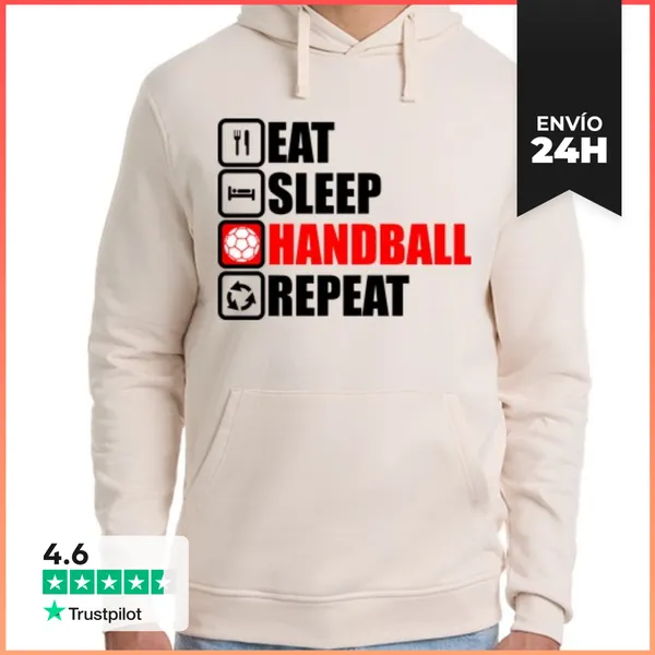 Sudadera Unisex Con Capucha Comer Dormir Balonmano Repetir