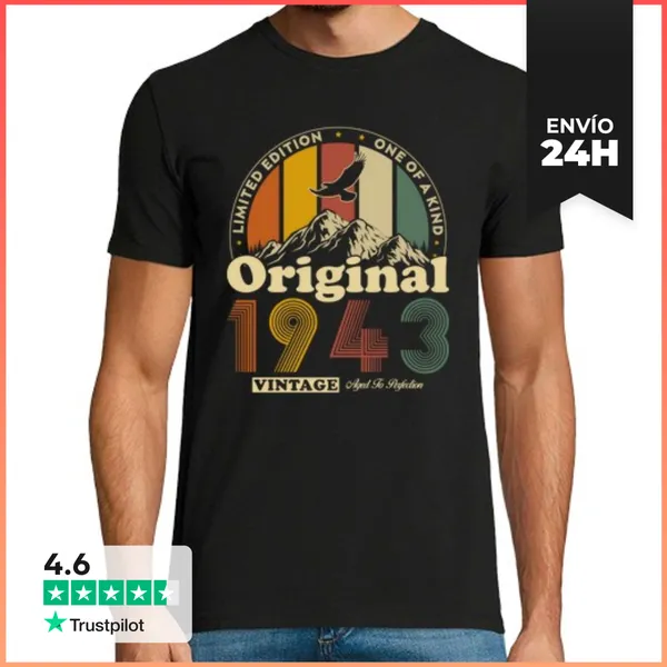 Camiseta Hombre Clásica 1943 Vintage Retro Cumpleaños Regalo