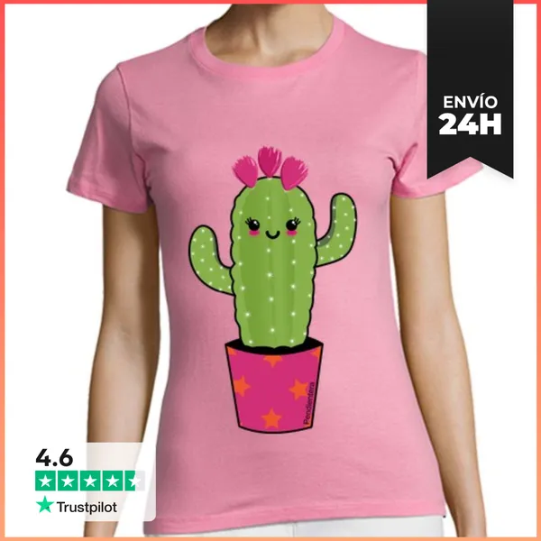 Camiseta Mujer Clásica Cactus Kawaii LaTostadora