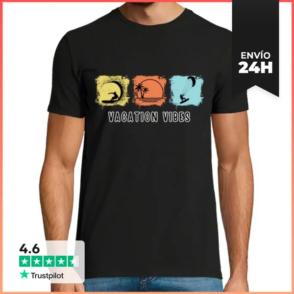 Camiseta Hombre Clásica Vacation Vibes Kitesurf Summer