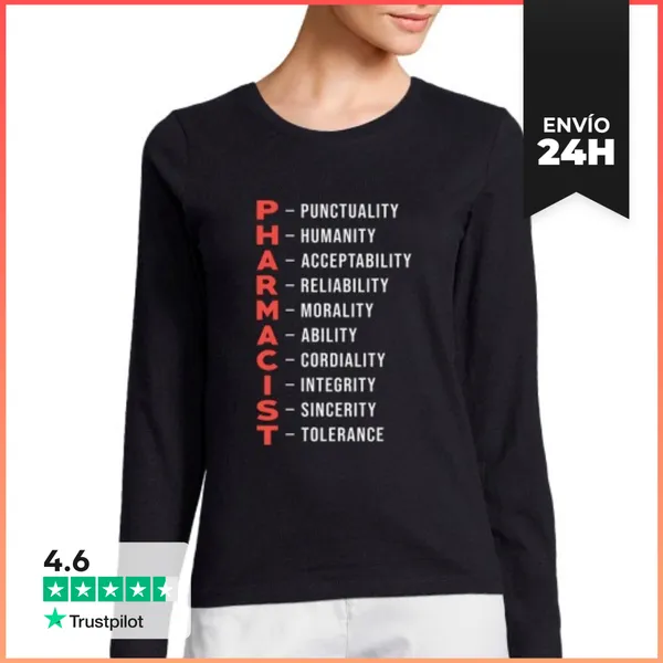 Camiseta Mujer Manga Larga Farmacéutico De Medicina Técnico De