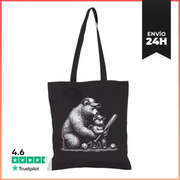 Bolsa De Tela PAPÁ OSO JUGANDO AL BASEBALL CON HIJO BEAR DAD