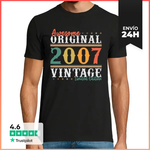 Camiseta Hombre Clásica 18 Años 2007 Vintage Aniversario Retro