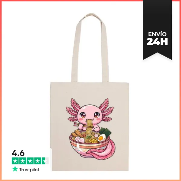 Bolsa De Tela Ajolote Kawaii Comiendo Ramen LaTostadora