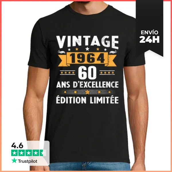 Camiseta Hombre Clásica 60 Años 1964 Regalo De Cumpleaños Vinta