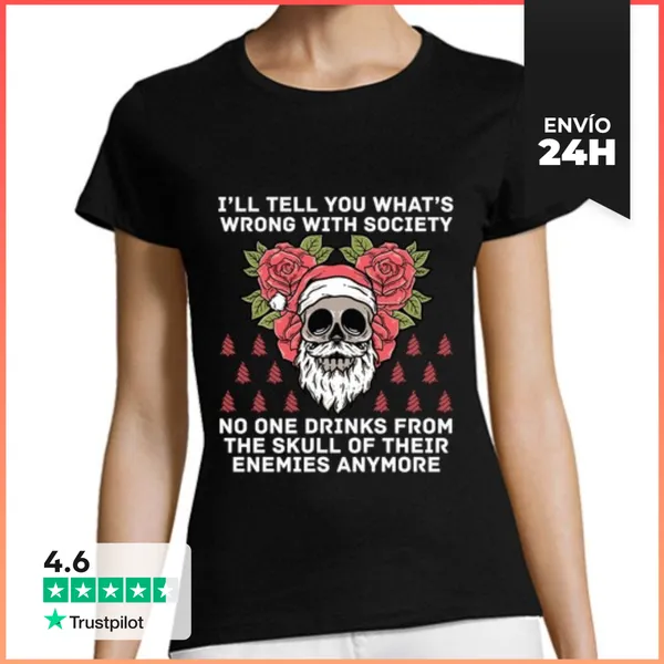 Camiseta Mujer Clásica Divertido Familia Navidad Esqueleto Nav