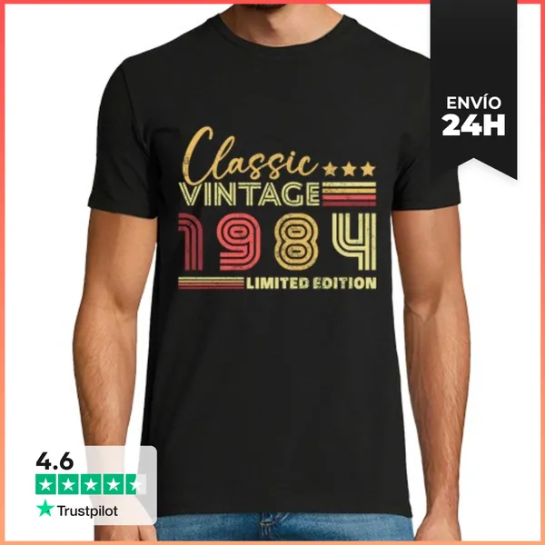 Camiseta Hombre Clásica 40 Años Vintage Retro 1984 Cumpleaños