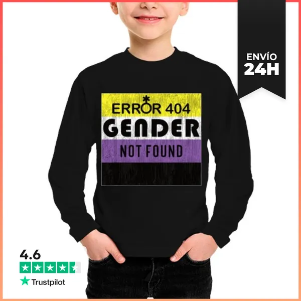 Camiseta Manga Larga Para Niños Error 404 Género No Encontrado