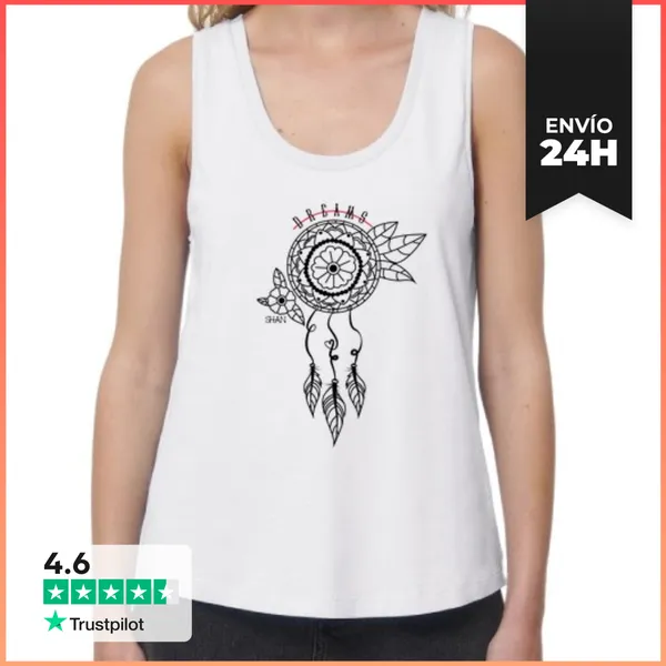 Camiseta Mujer Sin Mangas, Loose Fit Camiseta Atrapasueños Blanca
