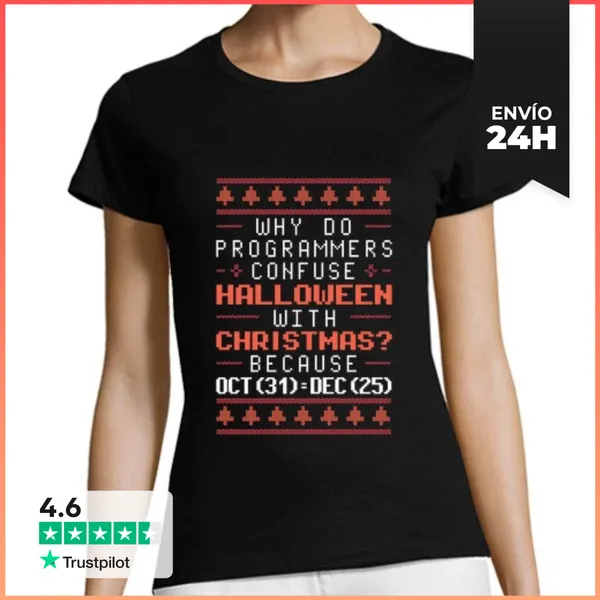 Camiseta Mujer Clásica Programador Navidad Graciosas Programac