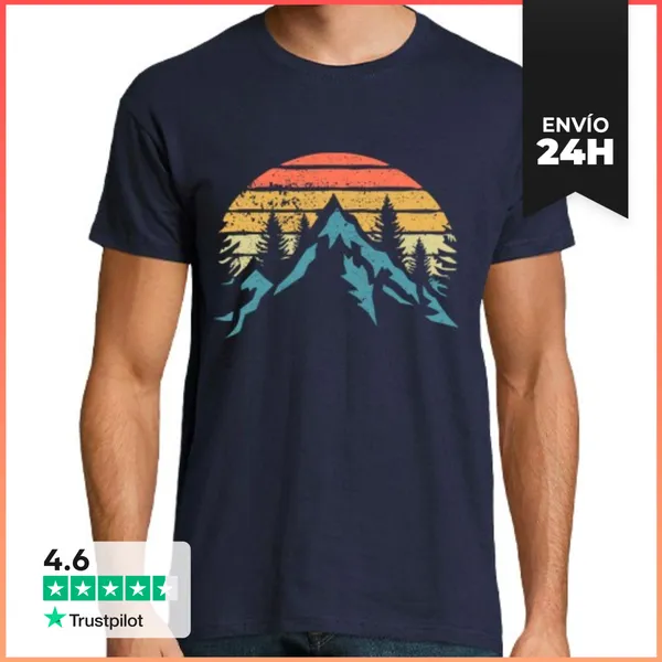 Camiseta Hombre Clásica Puesta De Sol Montañas Árboles Naturaleza