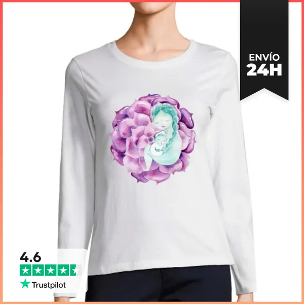 Camiseta Mujer Manga Larga Mamá Zen Flor De Loto Mujer Manga