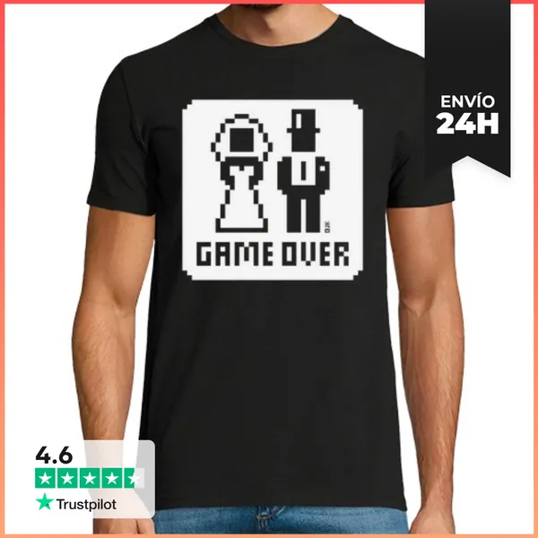 Camiseta Hombre Clásica Fin Del Juego - Boda - Píxel - Neg W