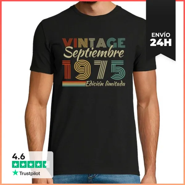 Camiseta Hombre Clásica Septiembre 1975 Retro Vintage Regalo