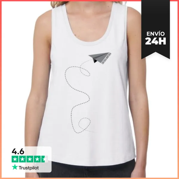 Camiseta Mujer Sin Mangas, Loose Fit Paperezko Hegazkin Beltza -