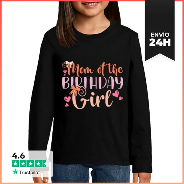 Camiseta Manga Larga Para Niños Mamá De La Niña De Cumpleaños
