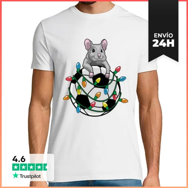 Camiseta Hombre Clásica Ratón De Fútbol Navideño LaTostadora