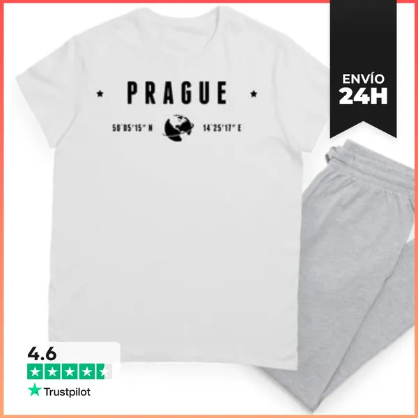 Pijama Texto De Praga En Negro Coordenadas Geográficas Y Globo