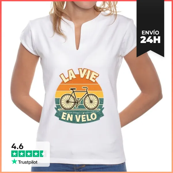 Camiseta Mujer Cuello Mao Camiseta Retro La Vida En Bicicleta El