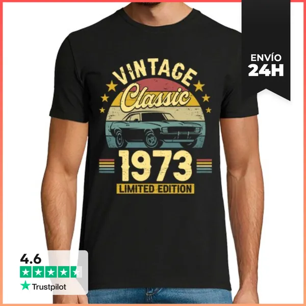 Camiseta Hombre Clásica Vintage 1973 50 Años Cumpleaños