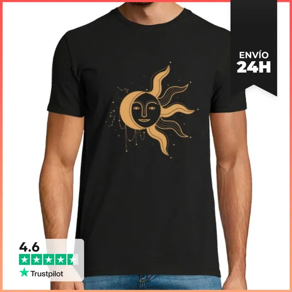 Camiseta Hombre Clásica Vintage Astronomía Estrellas Sol Luna
