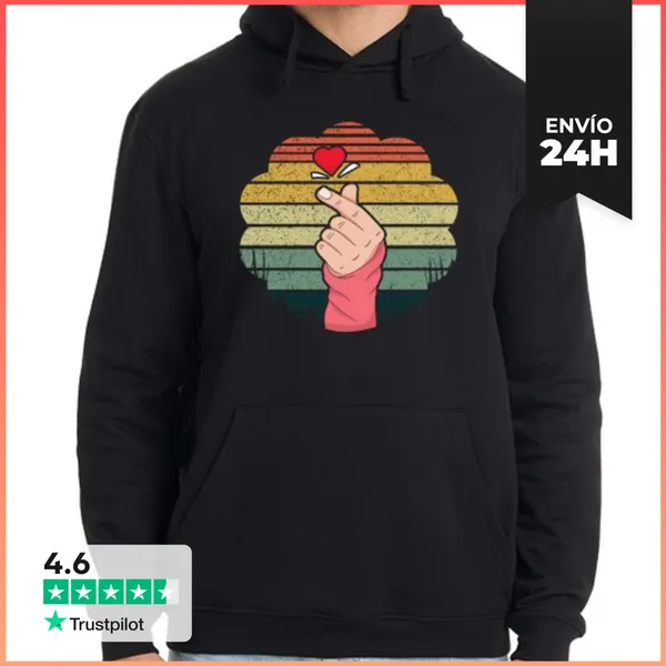Sudadera Unisex Con Capucha Corazón Coreano Saranghae Dedo