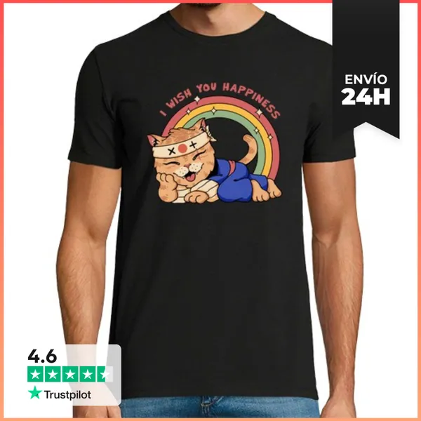 Camiseta Hombre Clásica Feliz Gatito LaTostadora