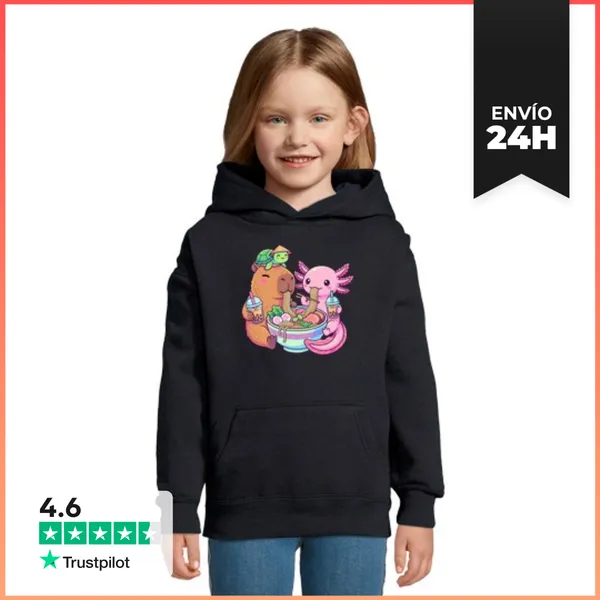 Sudadera Para Niños Con Capucha Lindo Axolote Capibara Tortuga
