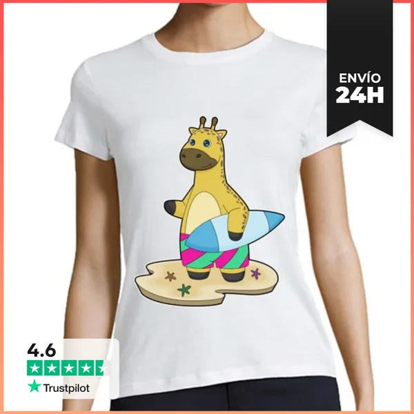Camiseta Mujer Clásica Jirafa Playa Tabla De Surf Verano