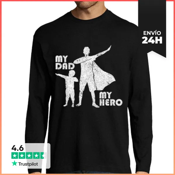 Camiseta Hombre Manga Larga Mi Papá Mi Héroe Día Del Padre Para