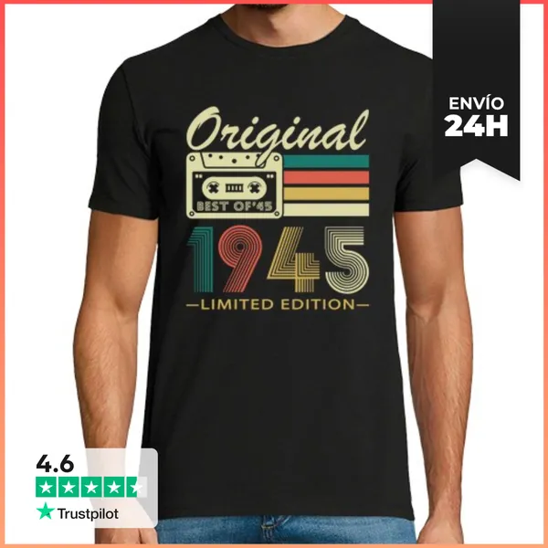 Camiseta Hombre Clásica 80 Años 1945 Vintage Regalo Cumpleaños