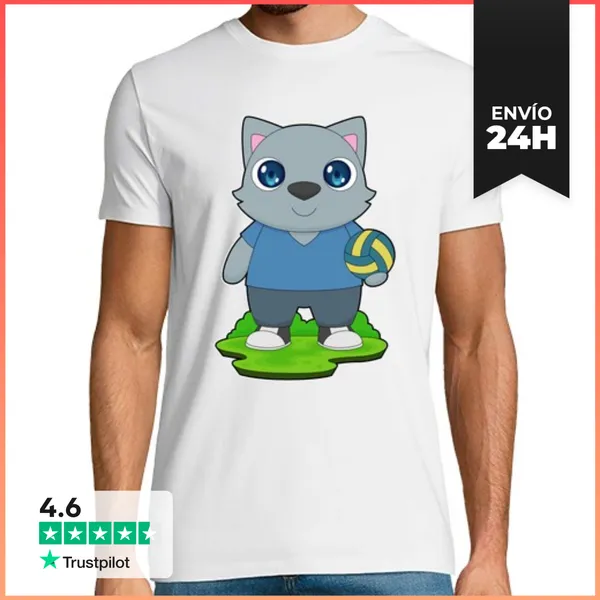 Camiseta Hombre Clásica Gato Jugador De Voleibol Voleibol
