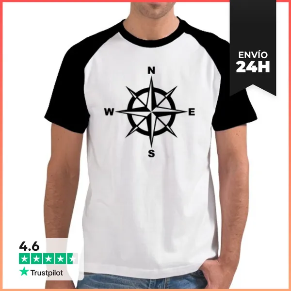 Camiseta Hombre, Estilo Béisbol Brújula LaTostadora