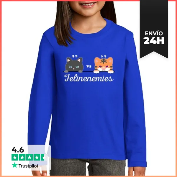 Camiseta Manga Larga Para Niños Gato Vs Tigre -Enemigos Felinos-