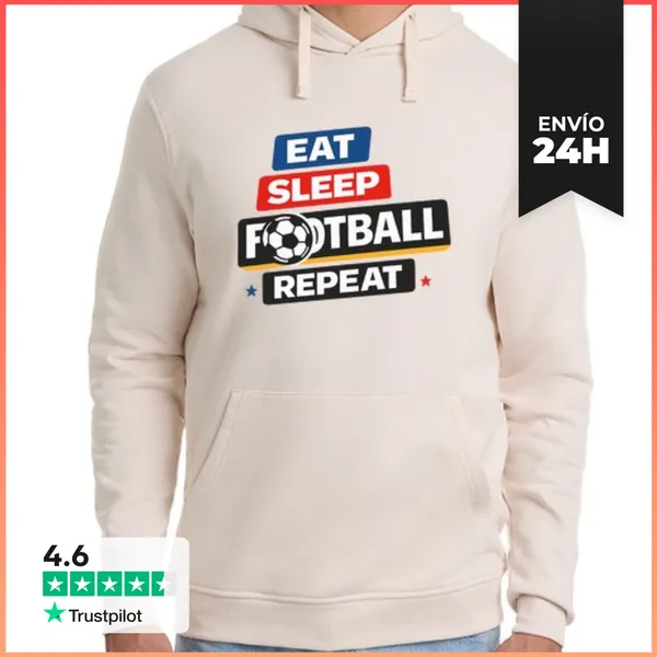 Sudadera Unisex Con Capucha Comer Dormir Fútbol Repetir