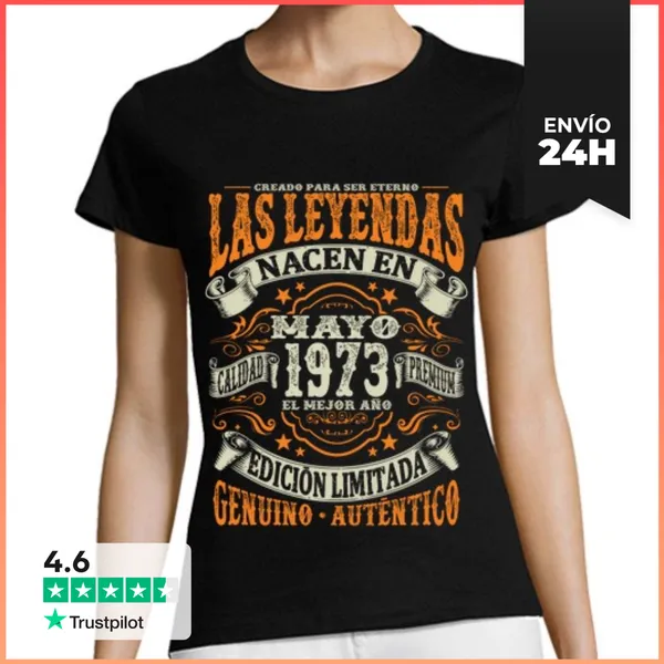 Camiseta Mujer Clásica Leyenda De Mayo De 1973 - 50 Años