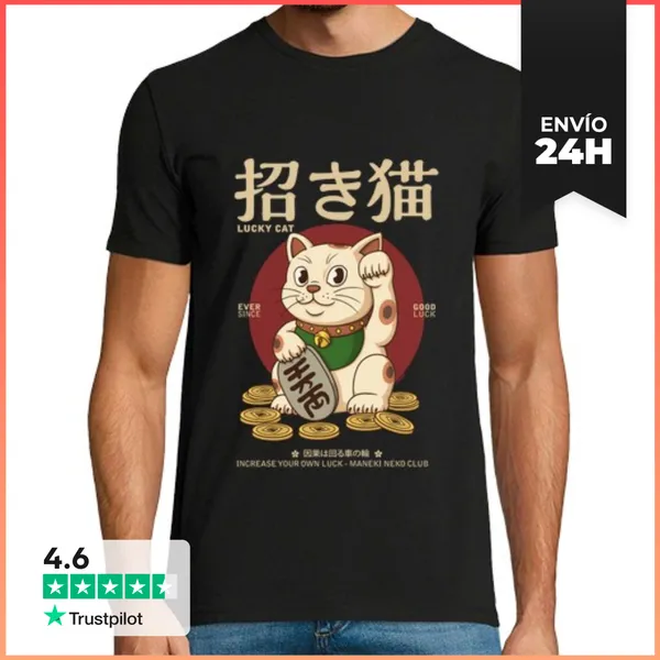Camiseta Hombre Clásica Gato De La Suerte LaTostadora