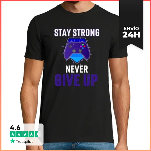 Camiseta Hombre Clásica Videojuego Mantente Fuerte Nunca Te Rin