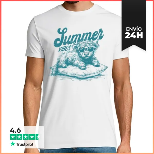 Camiseta Hombre Clásica SUMMER VIBES HIGHLAND COW LaTostadora