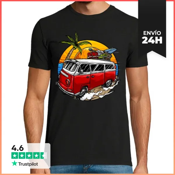 Camiseta Hombre Clásica Furgoneta Surf Vintage Vans Playa