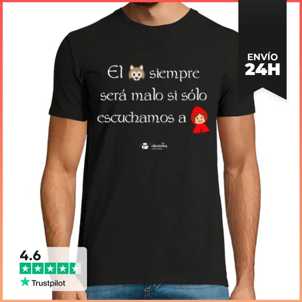 Camiseta Hombre Clásica Lobo Y Caperucita (fondos Oscuros)