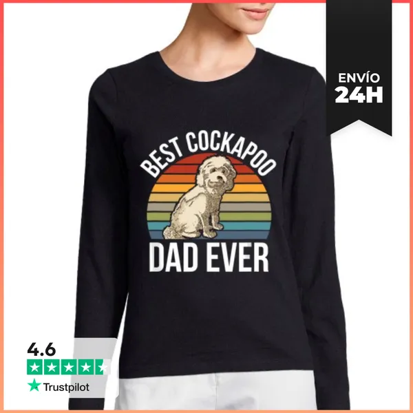 Camiseta Mujer Manga Larga Mejor Papá De Cockapoo De Todos Los