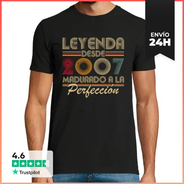 Camiseta Hombre Clásica Leyenda Desde 2007 Vintage Cumpleaños