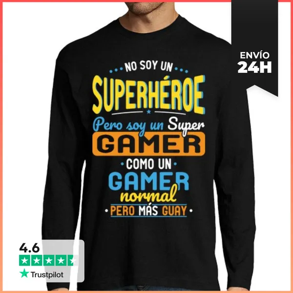 Camiseta Hombre Manga Larga No Superhéroe Pero Soy Un Super Gamer