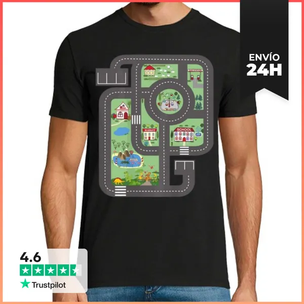 Camiseta Hombre Clásica Alfombra De Juego Genial Pista De Coches