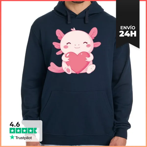Sudadera Unisex Con Capucha Ajolote Kawaii Con Corazón