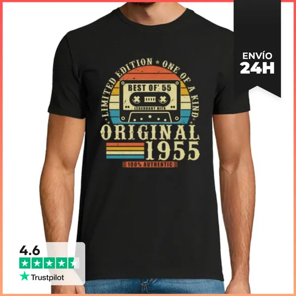 Camiseta Hombre Clásica 70 Años 1955 Vintage Regalo Cumpleaños