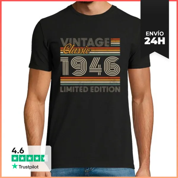 Camiseta Hombre Clásica 80 Años 1946 Vintage Cumpleaños Retro