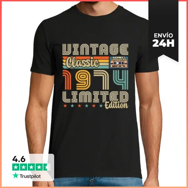 Camiseta Hombre Clásica Retro Vintage 1974 Aniversario